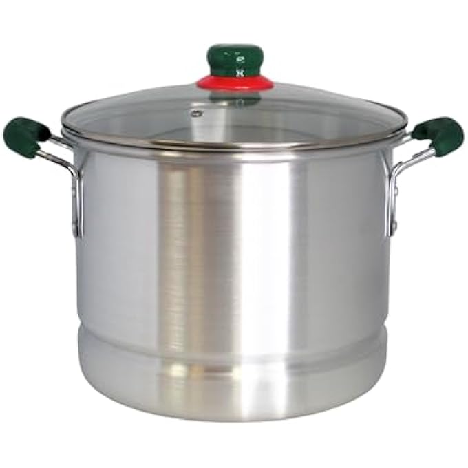 وعاء بخار تامال من الألومنيوم IMUSA سعة 12 لترًا مع مقبض خريطة مكسيكية، وعاء كبير مع ملحق بخار، مقابض خضراء، غطاء زجاجي للتامال، المأكولات البحرية، الخضراوات، الوصفات الإسبانية - Image 1