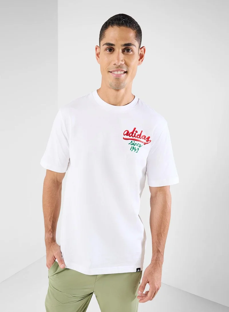 adidas تيشيرت رجالي أبيض بطبعة