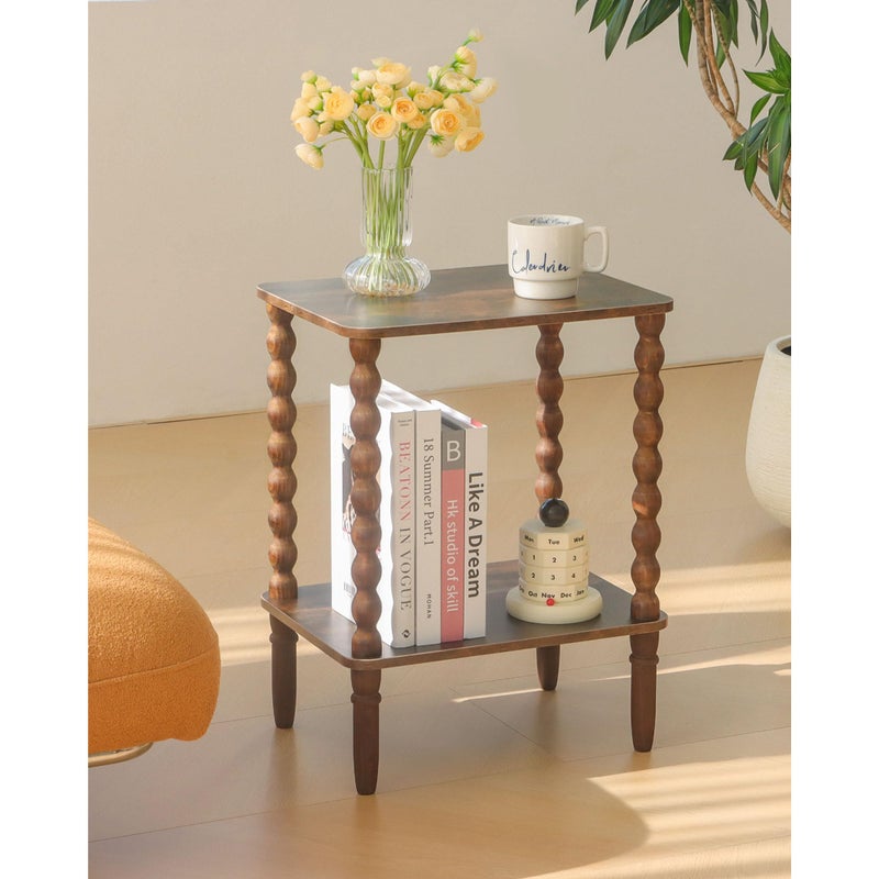Fultyle Side Table, Small End Table with Storage Shelf, 2-Tier Small Coffee Tables Living Room for Bedroom, Narrow Spaces (Rustic Brown) - Image 1
