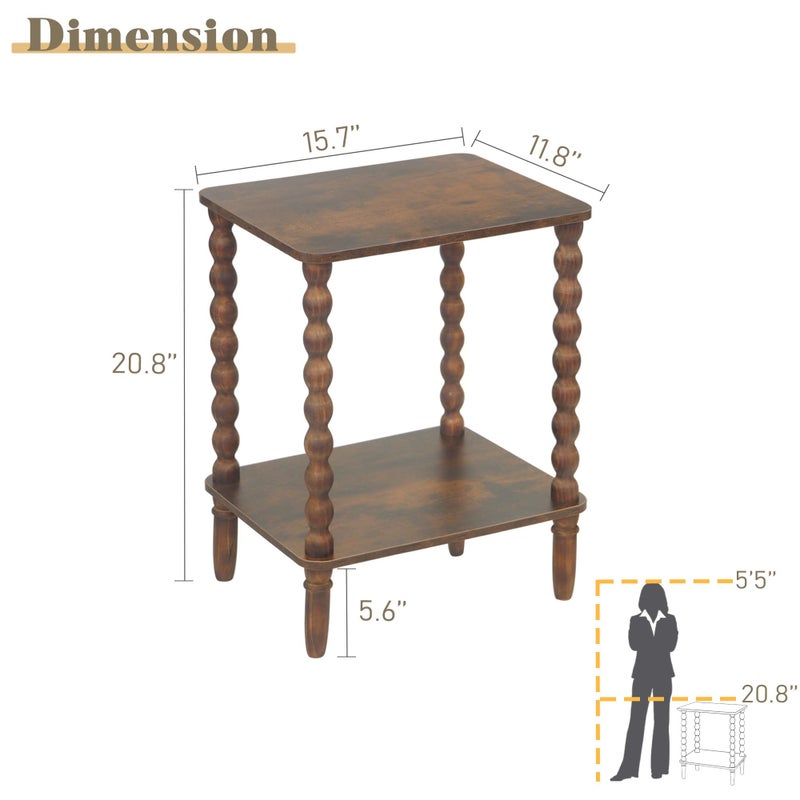 Fultyle Side Table, Small End Table with Storage Shelf, 2-Tier Small Coffee Tables Living Room for Bedroom, Narrow Spaces (Rustic Brown) - Image 2