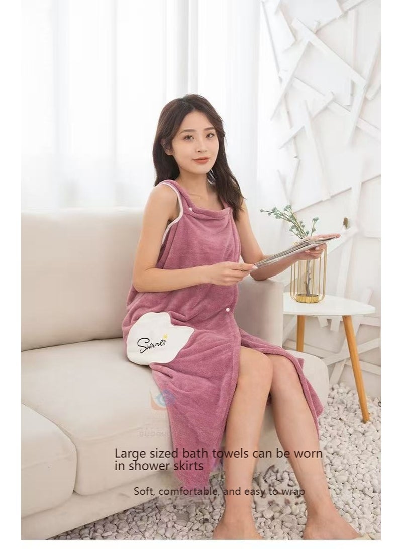 Off Shoulder Wearable Bath Towel Wrap Women Oversized Water Absorbent Beach Spa Gym Bathrobes Slip Dress Bathroom Towel Bathing Shower Cover Up Tube Dress 135*100CM - Image 1