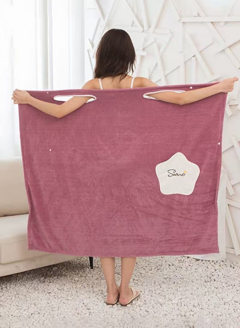 Off Shoulder Wearable Bath Towel Wrap Women Oversized Water Absorbent Beach Spa Gym Bathrobes Slip Dress Bathroom Towel Bathing Shower Cover Up Tube Dress 135*100CM - Image 3
