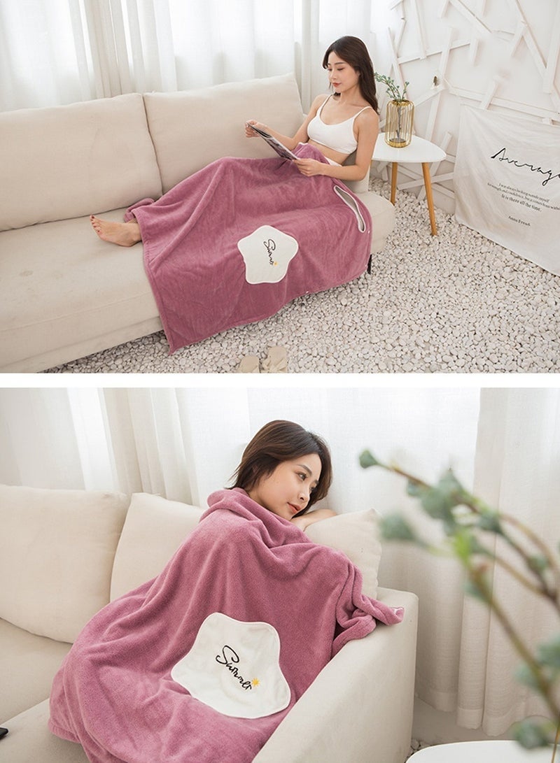 Off Shoulder Wearable Bath Towel Wrap Women Oversized Water Absorbent Beach Spa Gym Bathrobes Slip Dress Bathroom Towel Bathing Shower Cover Up Tube Dress 135*100CM - Image 4