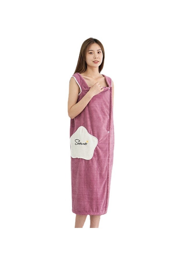 Off Shoulder Wearable Bath Towel Wrap Women Oversized Water Absorbent Beach Spa Gym Bathrobes Slip Dress Bathroom Towel Bathing Shower Cover Up Tube Dress 135*100CM - Image 2