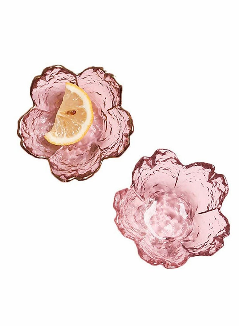 Excefore Pink Cherry Blossom Shaped Dessert Bowls Mini Crystal Bowl Small Glass Bowls Tea Bag Holder Dipping Bowls Soy Sauce Dish Snack Dish Serving Dishes Small Candle Holders (Pink 2 Pieces) - Image 1