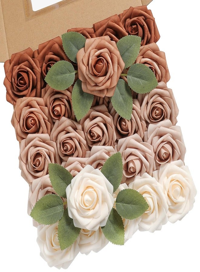 Koroni Flowers مجموعة زهور كوروني الاصطناعية، 25 قطعة، بتدرجات لونية وردية باهتة، مصنوعة من الفوم مع سيقان، مثالية لتزيين باقات الزفاف، وحفلات توديع العزوبية، وطاولات الحفلات، وديكورات المنزل. - Image 1