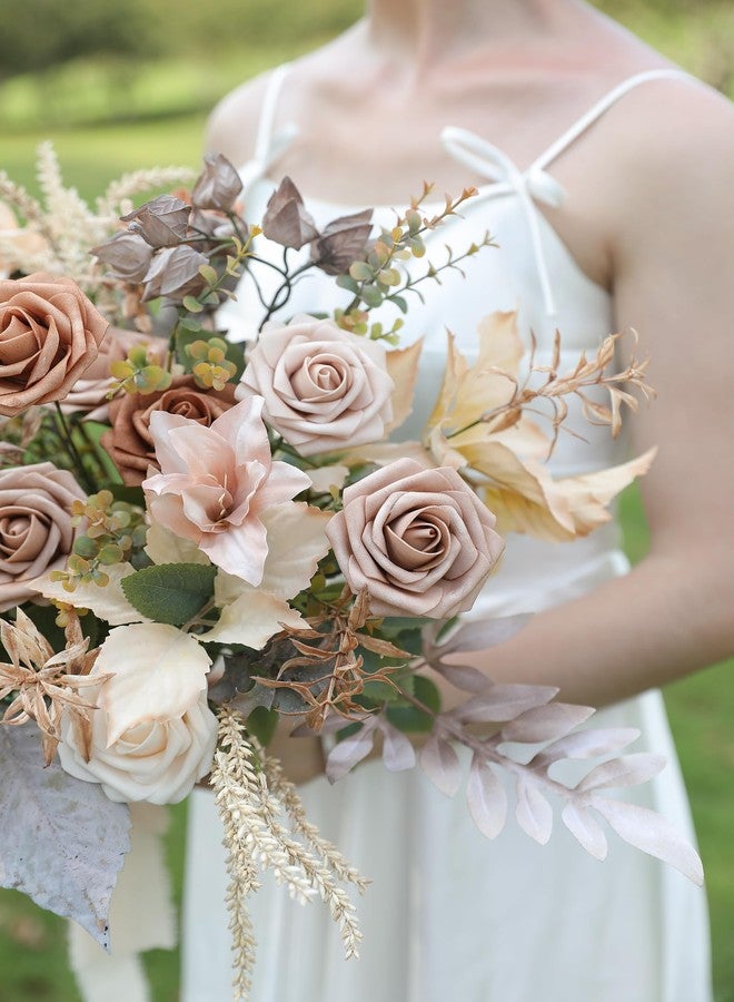 Koroni Flowers مجموعة زهور كوروني الاصطناعية، 25 قطعة، بتدرجات لونية وردية باهتة، مصنوعة من الفوم مع سيقان، مثالية لتزيين باقات الزفاف، وحفلات توديع العزوبية، وطاولات الحفلات، وديكورات المنزل. - Image 2