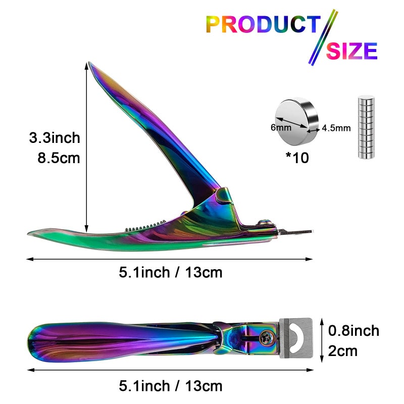 Scartink Acrylic Nail Cutter with Magnet Sizer & Length Measurement,Adjustable Stainless Nail Trimmer for Salon Home Nail Art, Professional Nail Clippers for Precise Manicures (Rainbow) - Image 2
