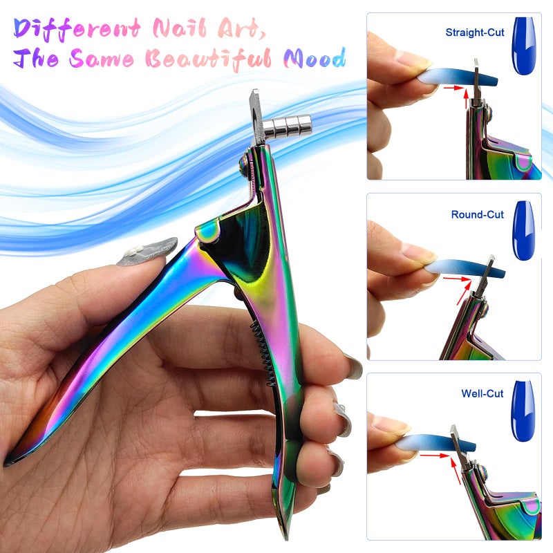 Scartink Acrylic Nail Cutter with Magnet Sizer & Length Measurement,Adjustable Stainless Nail Trimmer for Salon Home Nail Art, Professional Nail Clippers for Precise Manicures (Rainbow) - Image 3