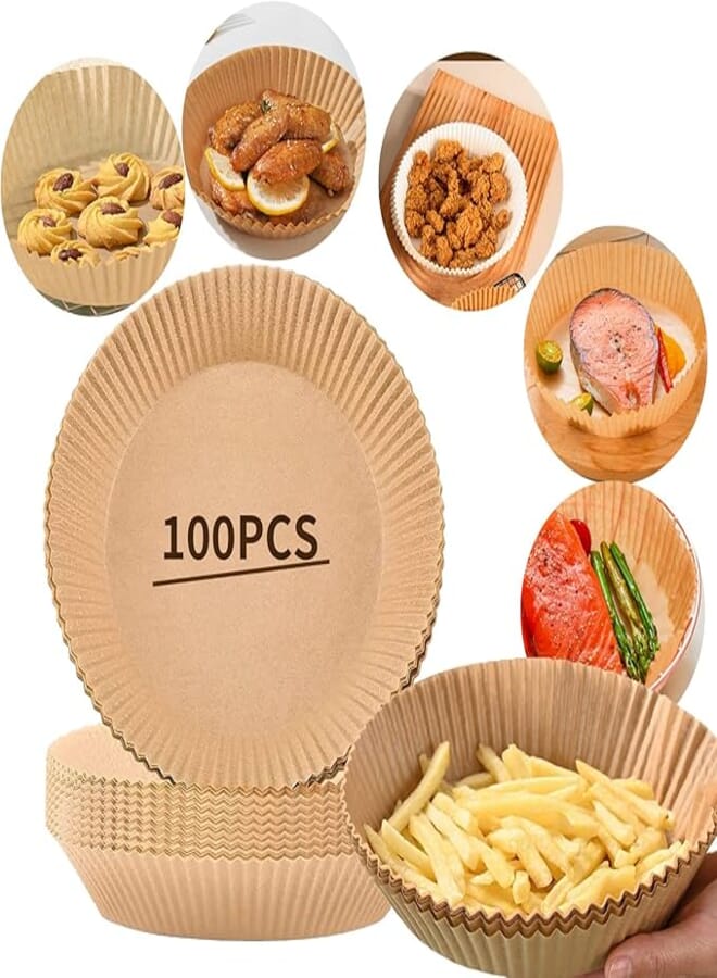 Showay ECVV Air Fryer Disposable Paper Liners, Non-Stick Parchment Paper for Air Fryer Liners,100PCS Round Baking Paper, ANAKZ16100, Nature-100PCS