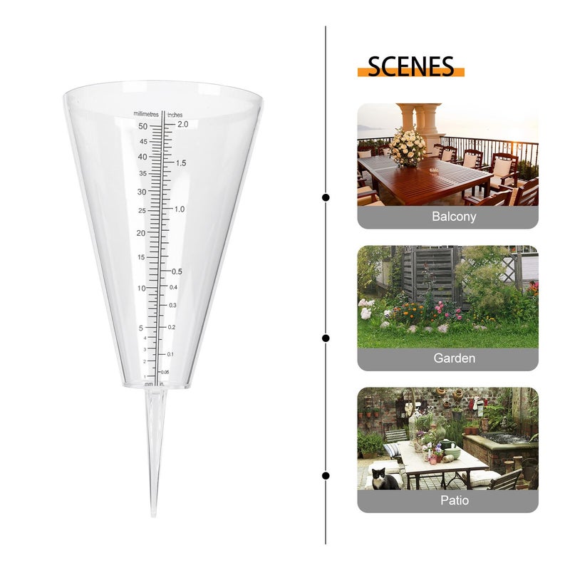 Clear Plastic Rain Gauge with Cone Shape and Ground Spike for Accurate Outdoor Garden Rainfall Measurement - Image 5