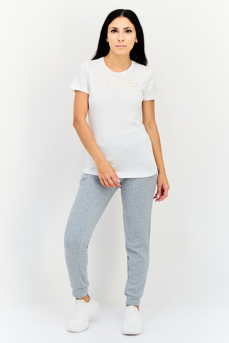 PUMA تي شيرت تدريب قصير الأكمام للنساء بتصميم عادي، أبيض - Image 4