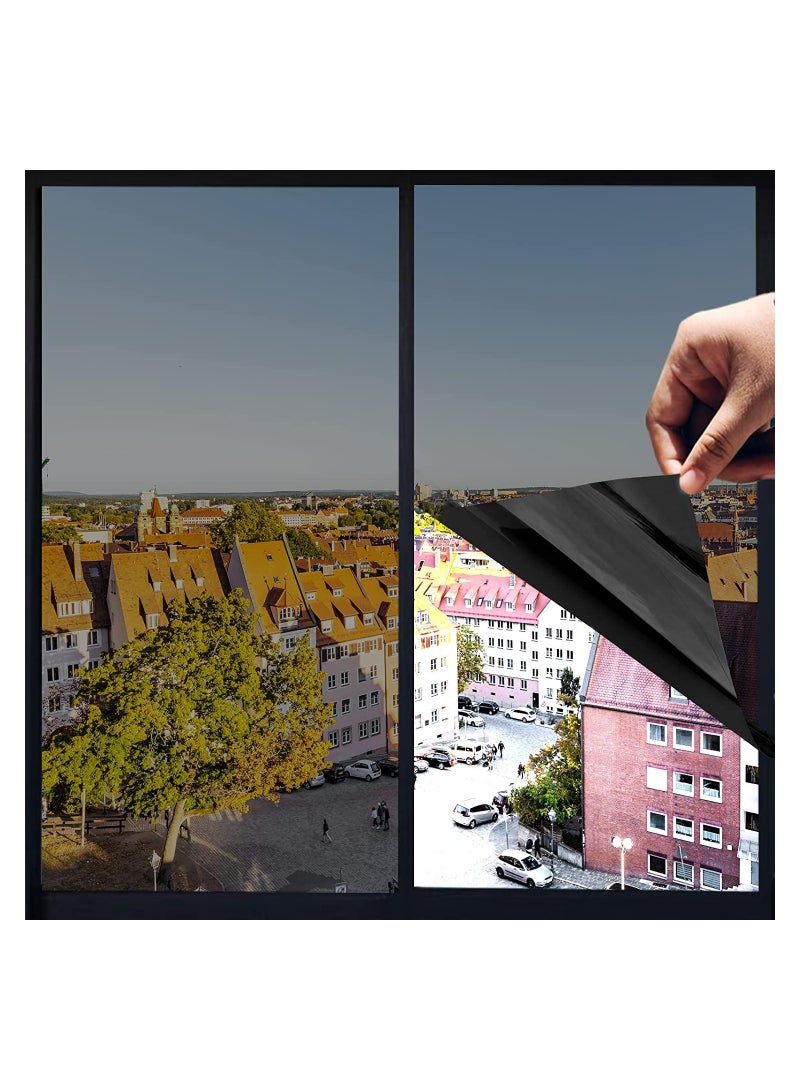 SYOSI One Way Privacy Window Film, Premium PET Material Daytime Reflective Heat Control Anti UV Door Sticker Window Tint for Home Office Living Room Cosmic Black 60 * 200cm - Image 1