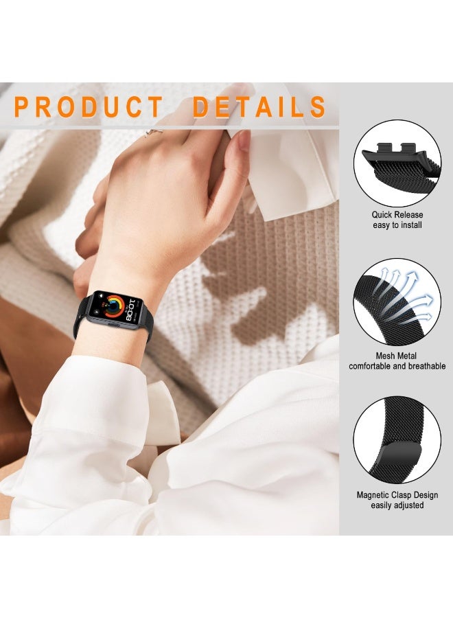 Milanese Loop Bands for Huawei Band 10/Huawei Band 9/Huawei Band 8/ Stainless Steel Metal Magnetic Replacement Strap for Huawei Band 10/9/8 Tracker Smartwatch for Women Men (Black) - Image 3