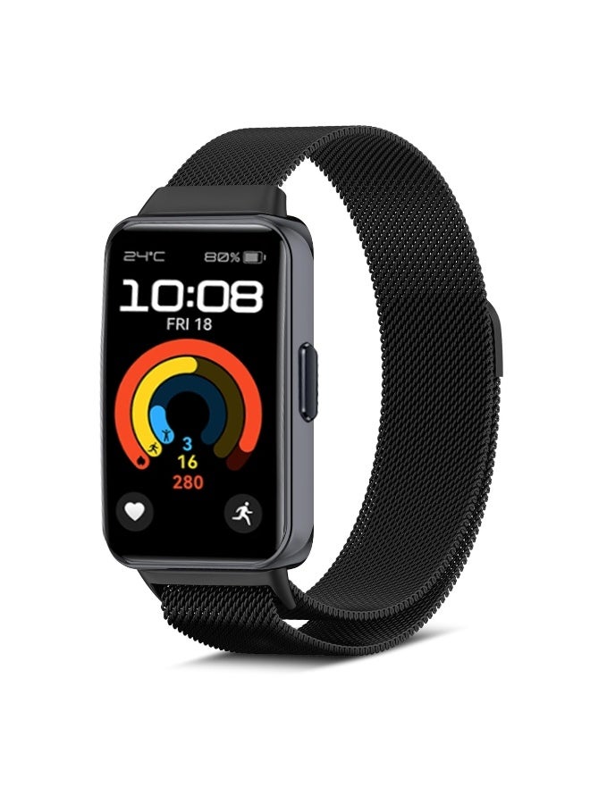 Milanese Loop Bands for Huawei Band 10/Huawei Band 9/Huawei Band 8/ Stainless Steel Metal Magnetic Replacement Strap for Huawei Band 10/9/8 Tracker Smartwatch for Women Men (Black) - Image 1