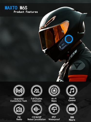 MAXTO Motorcycle Bluetooth Headset M6SMesh Intercom1000M Communication Systems 8 Riders Motorcycle Helmet Speaker BT50 Double Chip CVCDSP Noise Cancellation Music Sharing IP672 Pack - Image 3