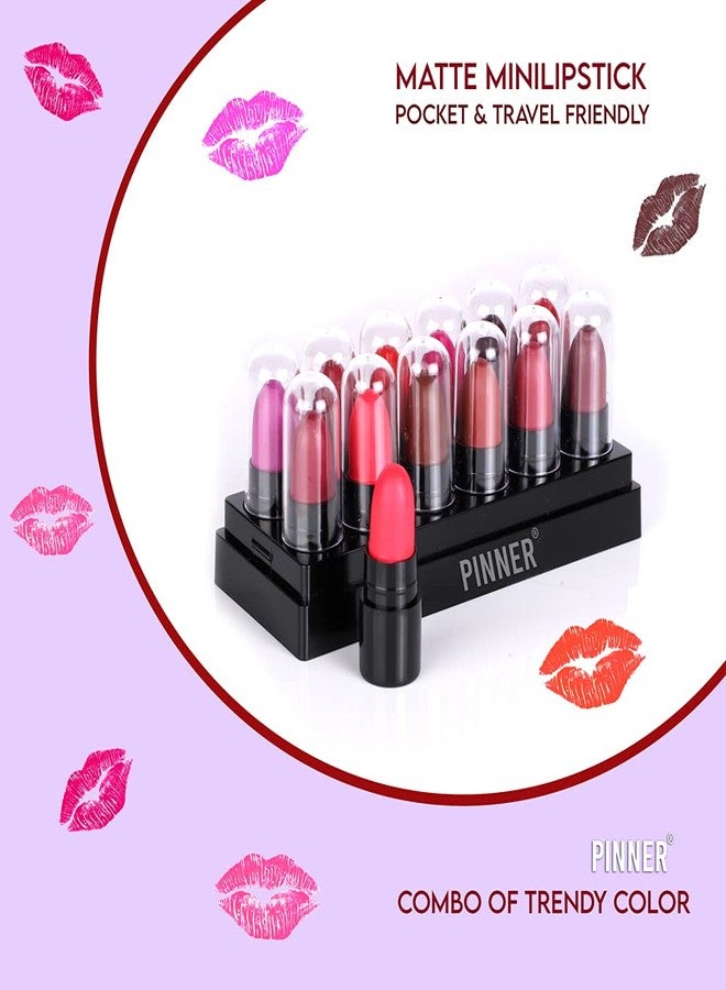 PINNER English Look Mini Pocket Lipstick Combo (Red,Magenta, Mauve, Purple, Peach, Cherry, Nude, Maroon, Brown, Pink, Disco Orange, Chocolate, 17.5 g) - Image 2