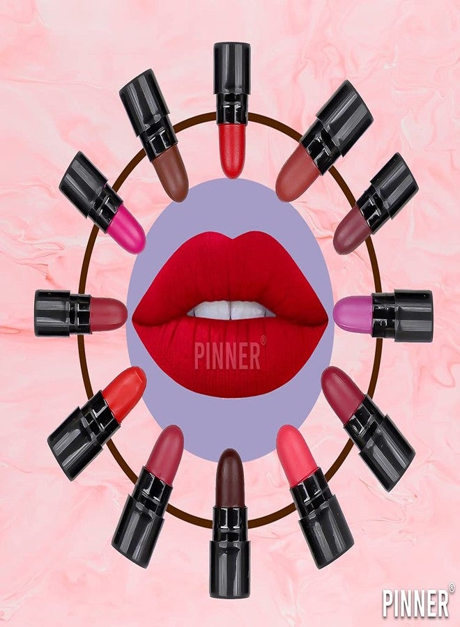 PINNER English Look Mini Pocket Lipstick Combo (Red,Magenta, Mauve, Purple, Peach, Cherry, Nude, Maroon, Brown, Pink, Disco Orange, Chocolate, 17.5 g) - Image 1