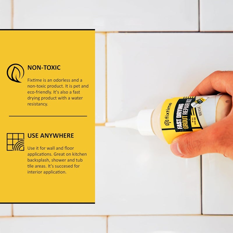 FIXTIME Tile Grout Repair Kit, Beige Grout Filler Tube 8 oz, Grout Repair Renews, Fast Drying Repait Kit, Grout Sealer for Floor Tile - Spatula Included (2xBeige) - Image 4