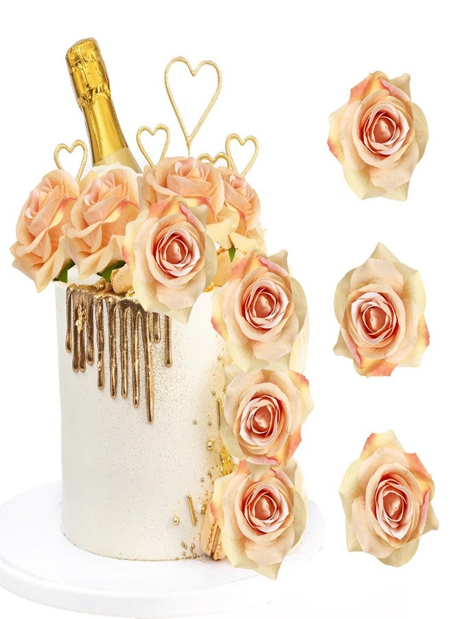 Rsstarxi 9 Pack Rose Gold Artificial Rose Cake Topper for Bridal Shower, Birthday, Wedding Anniversary Party Decorations - Image 1