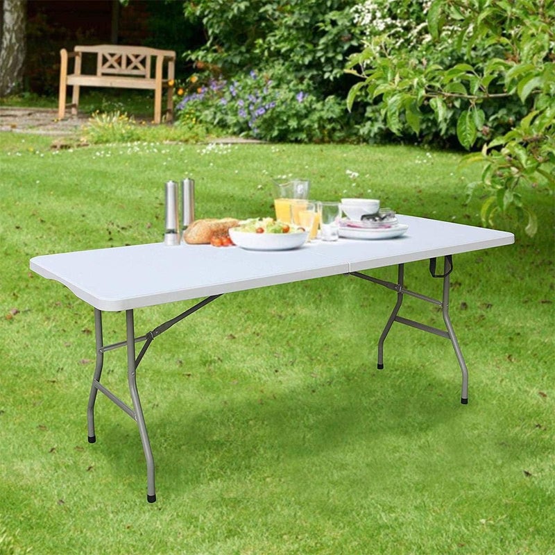 LANNY SHOWAY Classic Portable Plastic Heavy Duty Folding Table ZK180QL Centerfold, Ideal for Crafts, Outdoor Events, Picnic, Dining, Garden, Kitchen, Convenient Carry Handle, 6-Feet (white) - Image 1