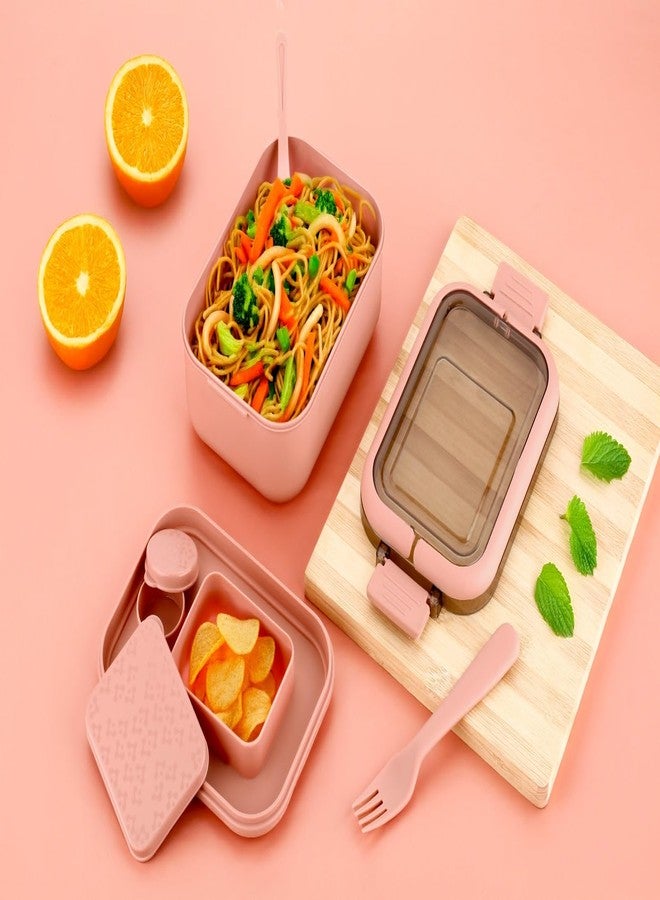 Clazkit Snack Pack Lunch Box for Kids, Adults |Tiffin Box with 2 Small Conatiner, Spoon and Fork | Leakproof 100% Food Grade | Green|700ml - Image 2
