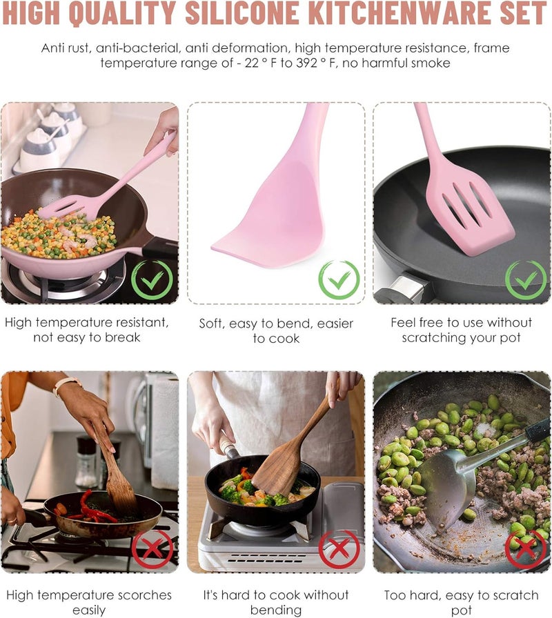 Pranski Kitchen Utensils Set-12 Pieces Silicone Cooking Utensils Set (Dishwasher Safe) 392°F Heat Resistant Spatula Set, Nonstick Cookware - Image 3