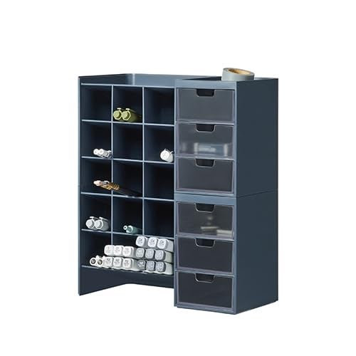 Litem Hive Stack Honeycomb Desk Pen Pencil Stand Organiser with Drawers | Prussian Blue | 2 Stack - Image 2