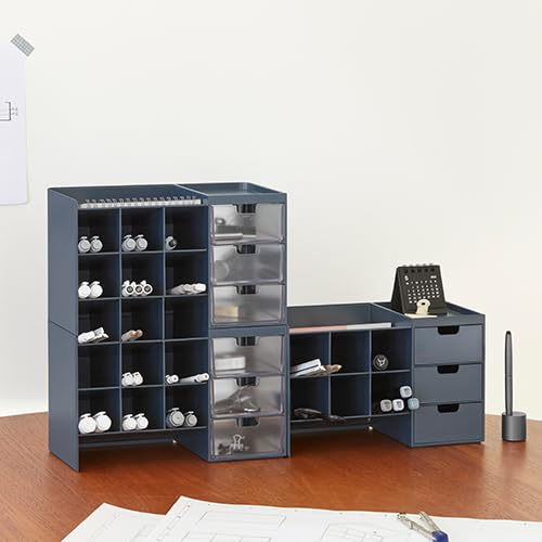 Litem Hive Stack Honeycomb Desk Pen Pencil Stand Organiser with Drawers | Prussian Blue | 2 Stack - Image 4