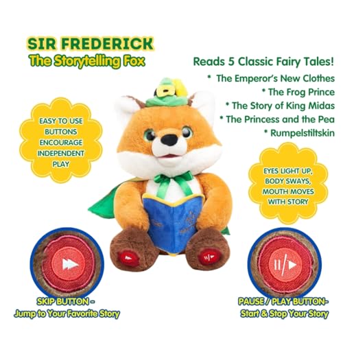 Cuddle Barn Sir Frederick The Storyteller Plush Fox Reads 5 Fairy Tales with Start and Pause Buttons Body Sways Eyes Light Up Mouth Moves with Story Great Gift for Young Kids 12 inches - Image 5