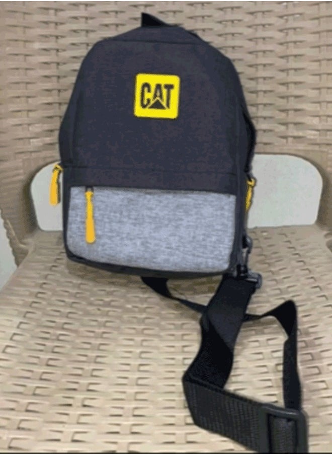 CAT - CAT Casual Shoulder Bag with Multiple Pockets - Durable Fabric, Grey and Black - Image 1