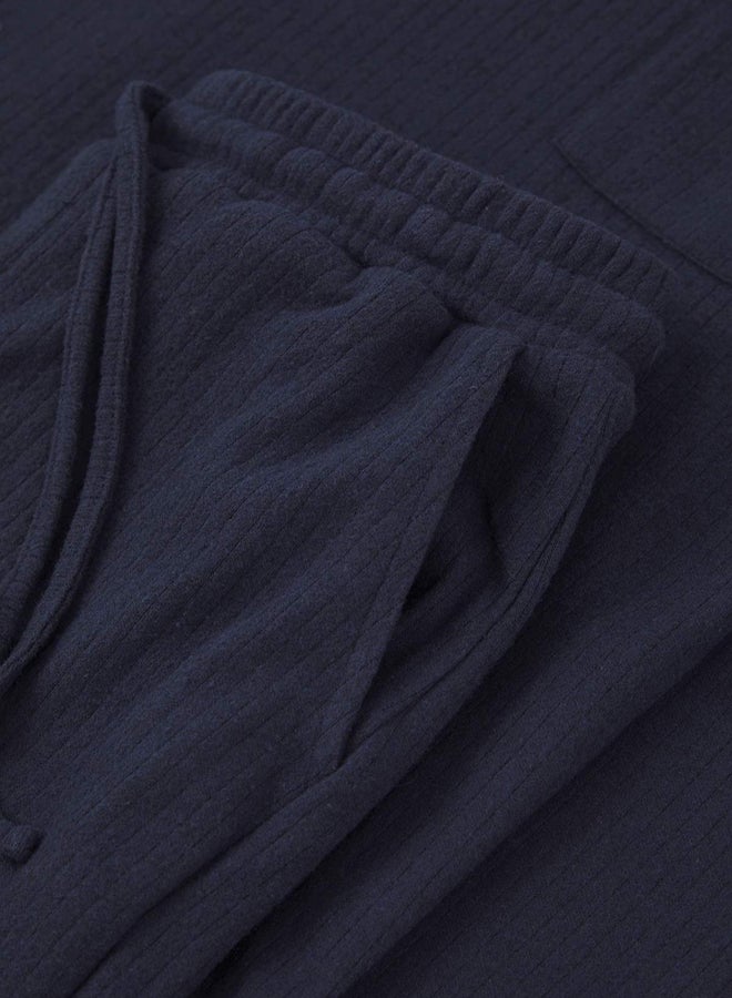 trendyol Navy Blue Regular Fit Pocket Detail Label Detail Soft Button Thick Knitted Pajama Set - Image 2