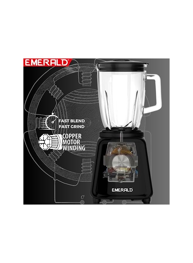Emerald Masterblender Duo 1.5 Litre Glass Blender & 250 Gms Dry Grinder, 800 Watts, EK732MBG. - Image 4