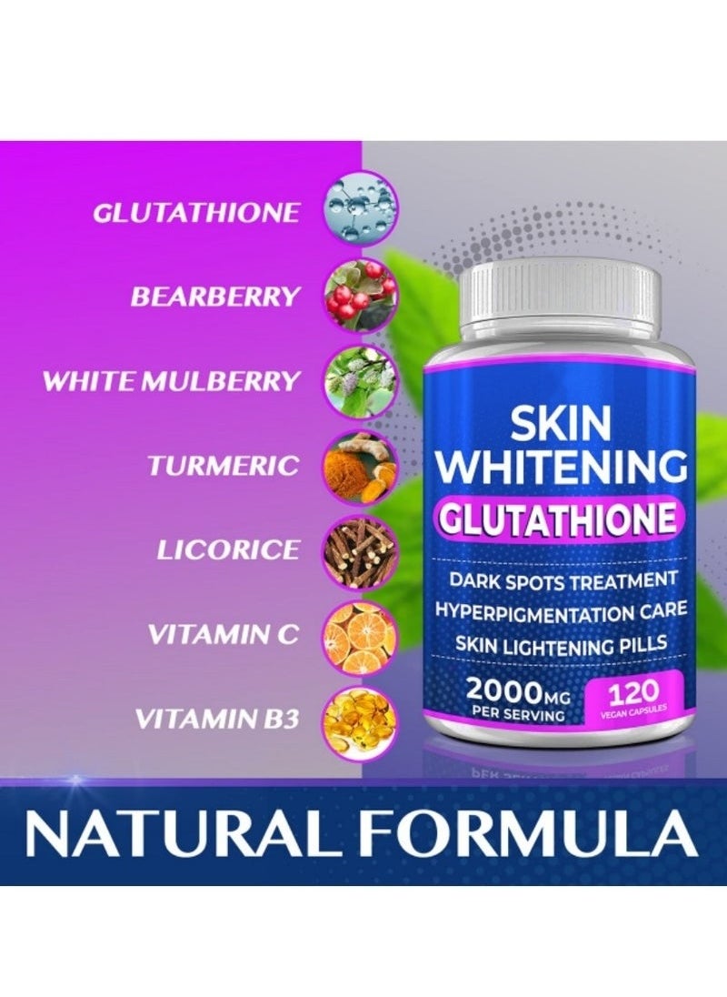 SKIN Glutathione Whitening Pills - 120 Capsules, 2000mg - Potent Skin Lightening Supplement for Dark Spots, Melasma, Acne Scars, and Hyperpigmentation - Powerful Anti-Aging Antioxidant  - Image 3