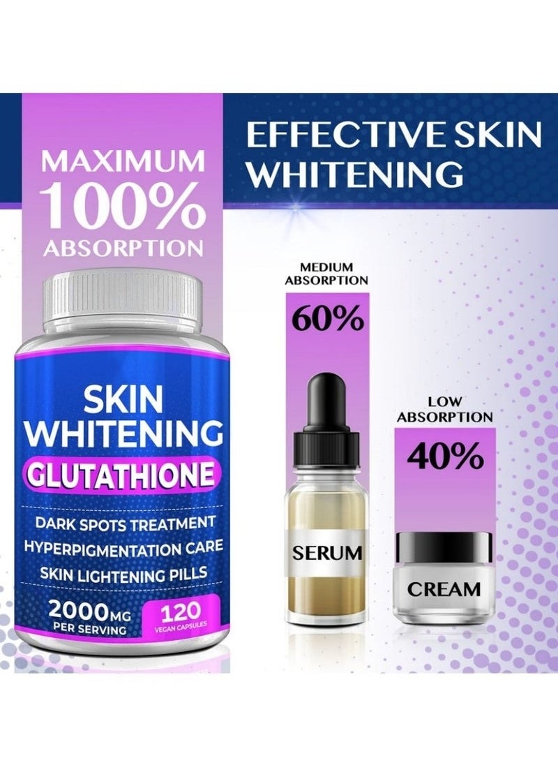 SKIN Glutathione Whitening Pills - 120 Capsules, 2000mg - Potent Skin Lightening Supplement for Dark Spots, Melasma, Acne Scars, and Hyperpigmentation - Powerful Anti-Aging Antioxidant  - Image 2