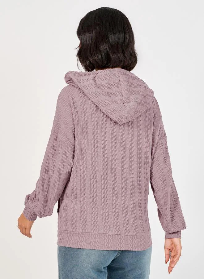 Styli Regular Fit Textured Knit Zip Through Hoodie