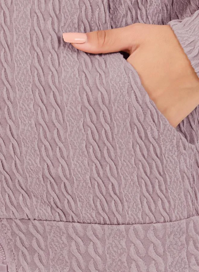 Styli Regular Fit Textured Knit Zip Through Hoodie