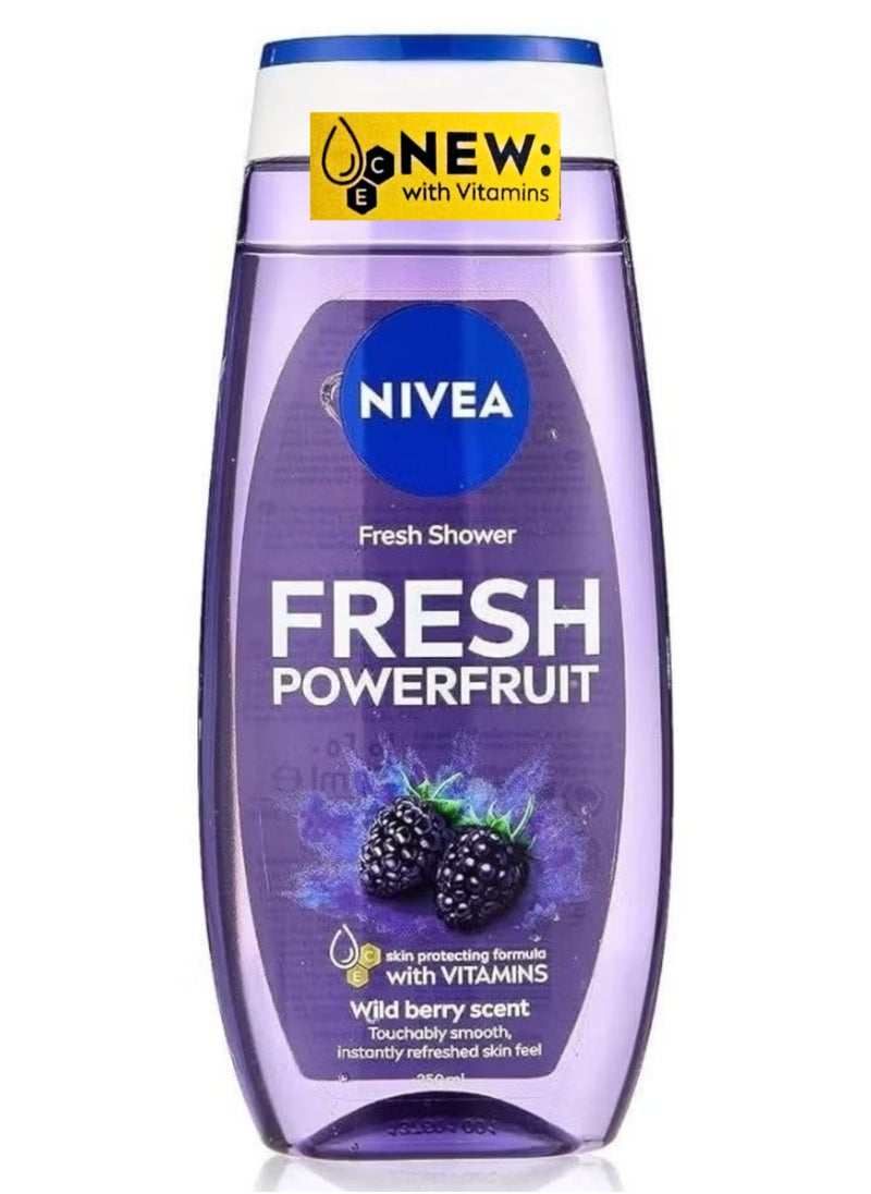 Nivea Fresh Shower, Fresh Powerfruit, Skin protection Formula With Vitamins with Wild Berry Scent 250 m 
