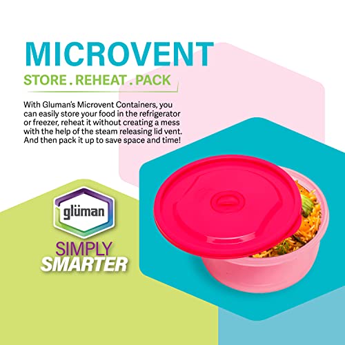 Gluman Microwave Container Set of 4 with Vent Knob for Steam Release | 100% Food Grade | Dishwasher Safe | Freezer Safe | Microwave Safe | Reusable | Recyclable (Microvent_Pink) (Plastic) - Image 2