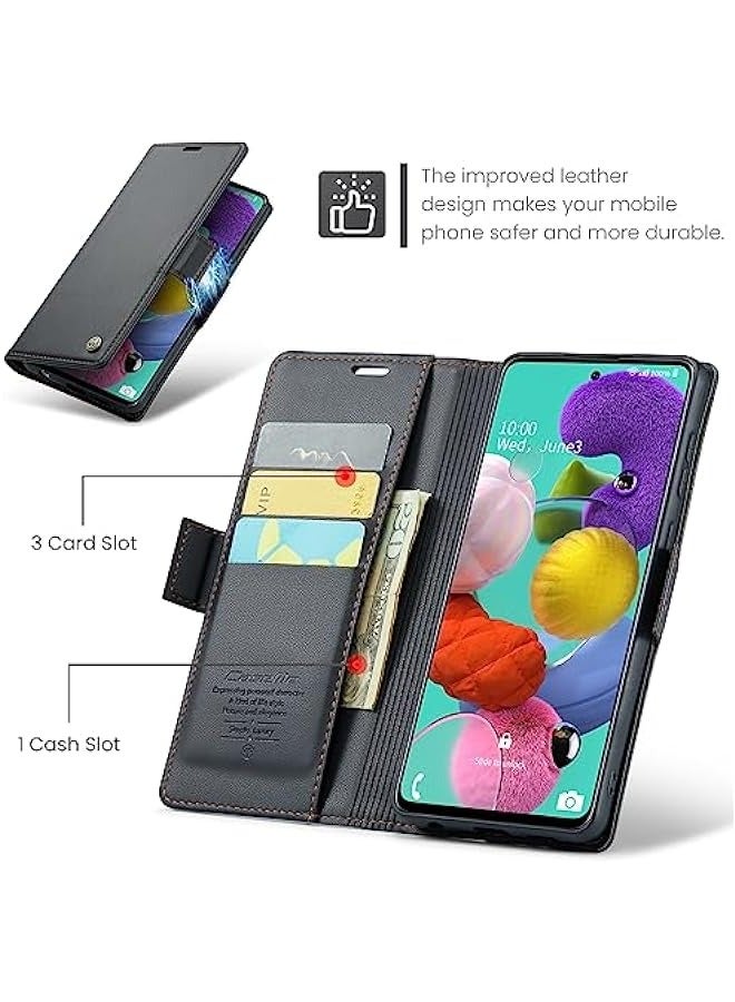 CaseMe Samsung Galaxy A51 4G Wallet Case - RFID Blocking, Kickstand, Magnetic Closure - Fashion Black - Image 3