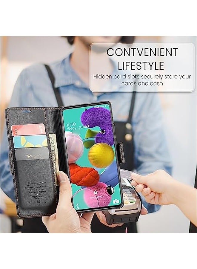 CaseMe Samsung Galaxy A51 4G Wallet Case - RFID Blocking, Kickstand, Magnetic Closure - Fashion Black - Image 5