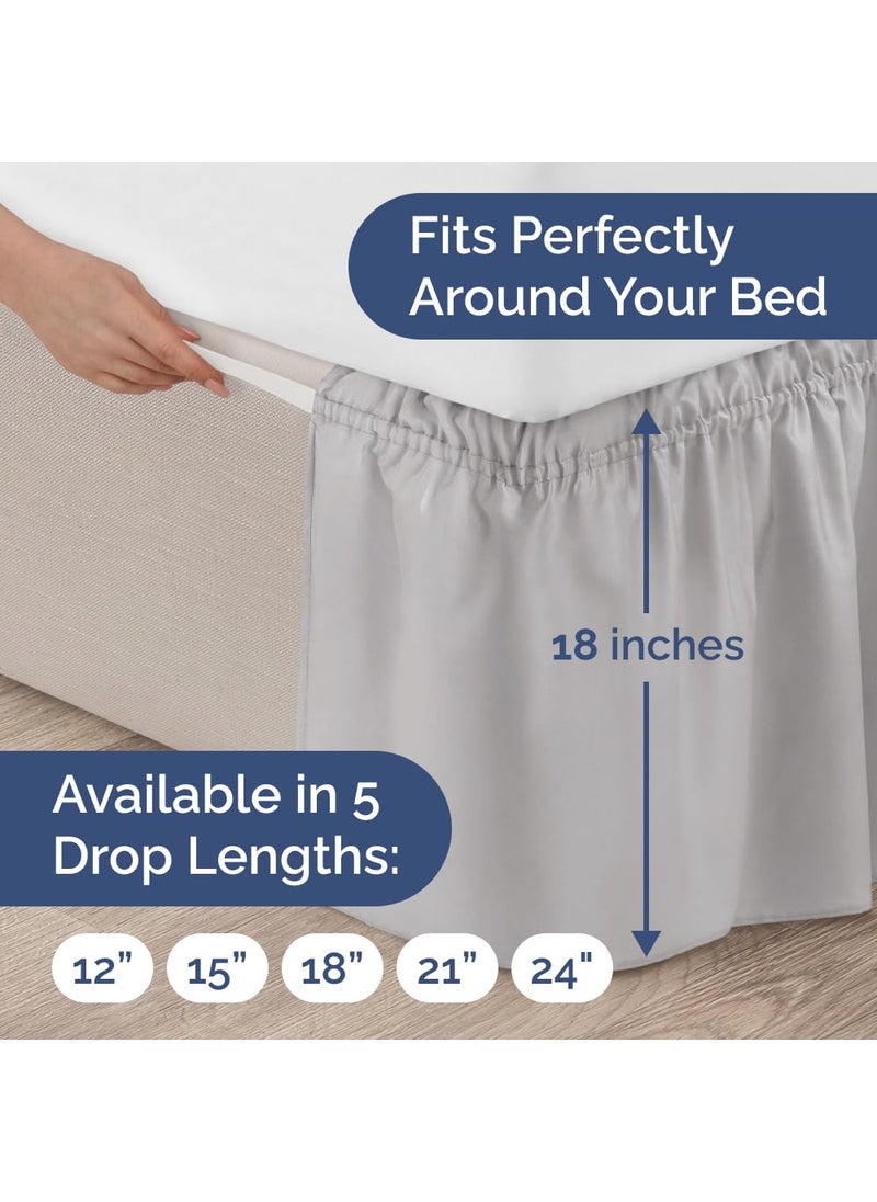 Wrap Around Dust Ruffle Bed Skirt - Light Grey - Made for Full Size Beds with 18 in. Drop - Easy Fit Elastic Strap - Pleated Bedskirt with Brushed Fabric - Wrinkle Free  Machine Wash - by CGK Linens