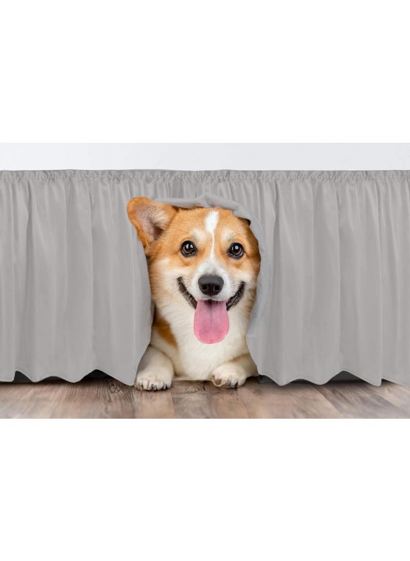 Wrap Around Dust Ruffle Bed Skirt - Light Grey - Made for Full Size Beds with 18 in. Drop - Easy Fit Elastic Strap - Pleated Bedskirt with Brushed Fabric - Wrinkle Free  Machine Wash - by CGK Linens