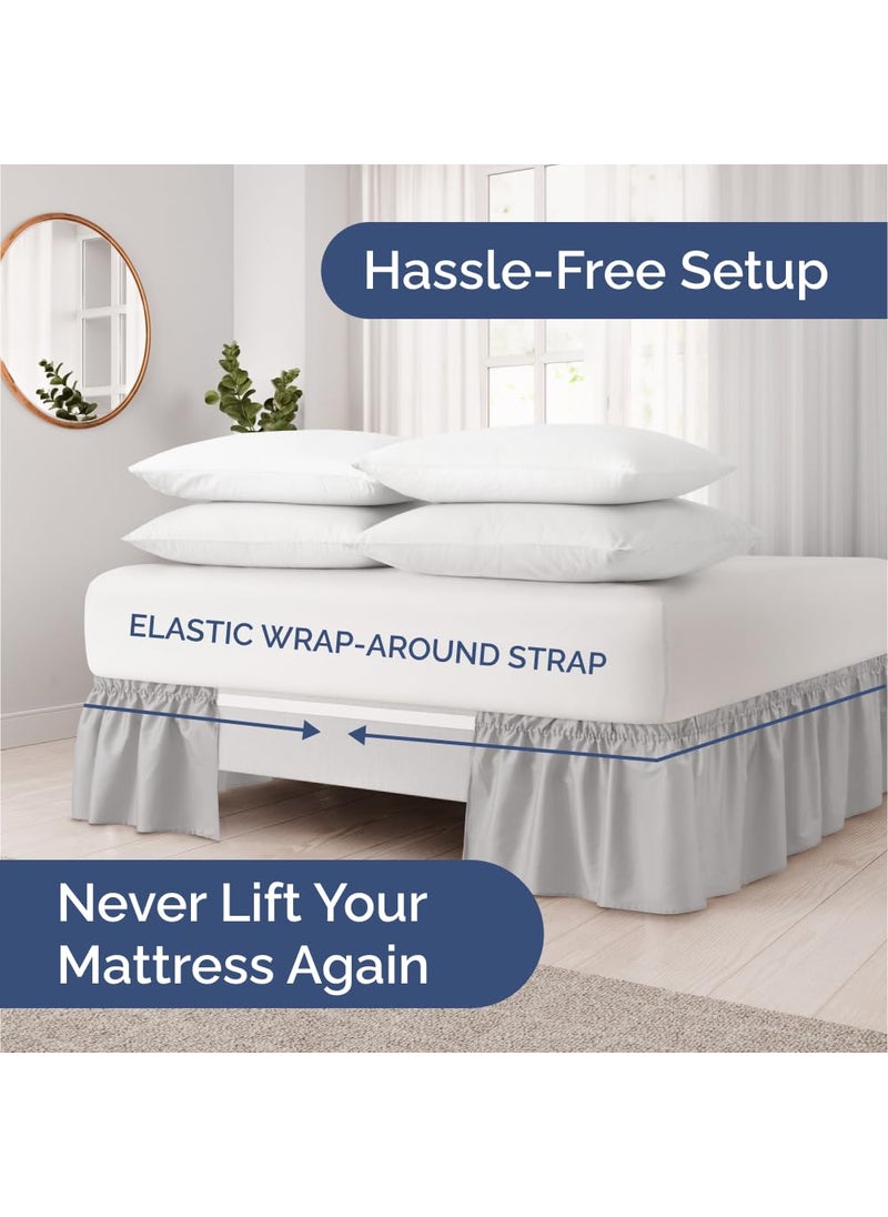 Wrap Around Dust Ruffle Bed Skirt - Light Grey - Made for Full Size Beds with 18 in. Drop - Easy Fit Elastic Strap - Pleated Bedskirt with Brushed Fabric - Wrinkle Free  Machine Wash - by CGK Linens