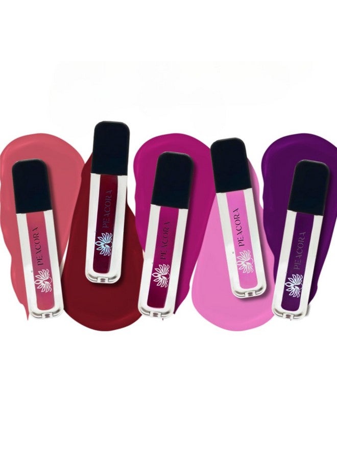 PEACORA Mini Matte Liquid Lipstick For Women Long Lasting & Waterproof Lipstick Perfect for Gifting, Wedding, Special Occasions & Travel (Set Of 5) (Multicolors, Shade-D) - Image 1