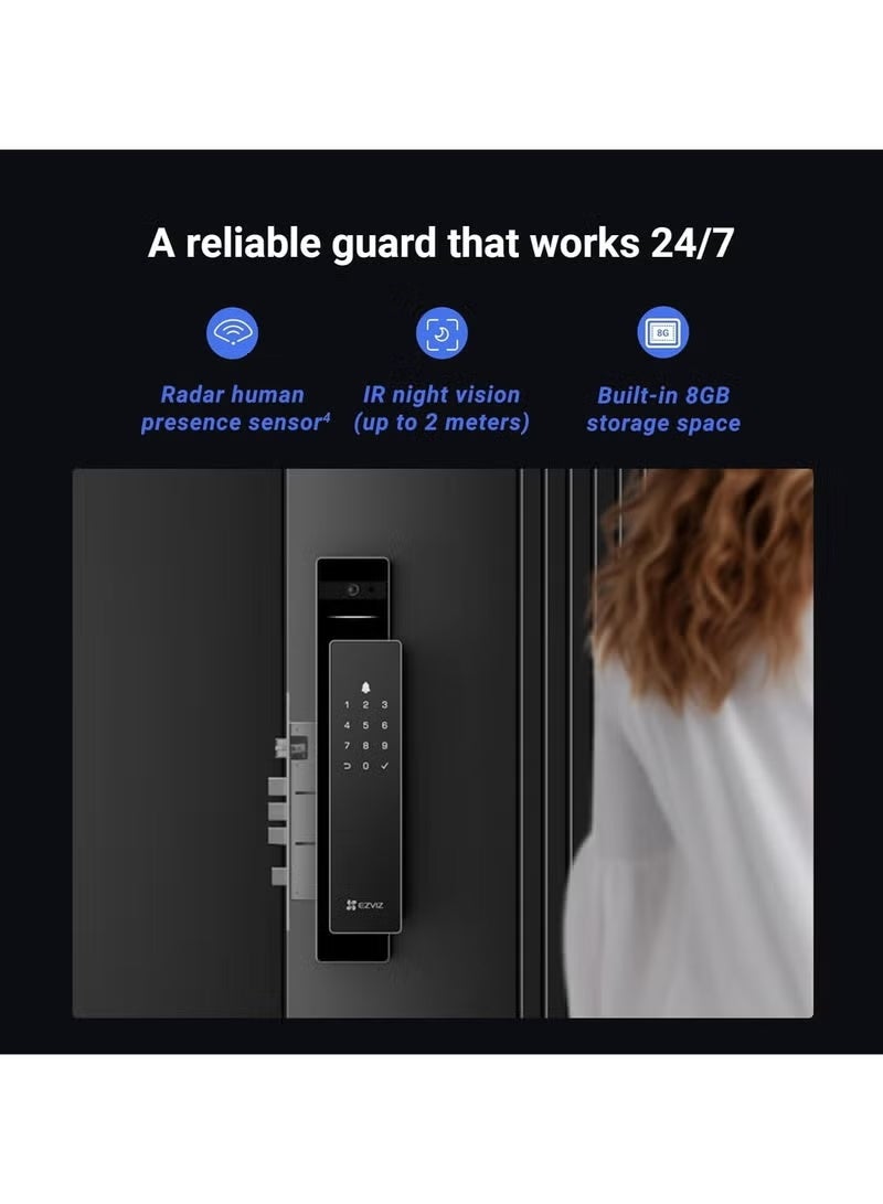 EZVIZ DL50FVS Face Recognition Smart Lock with 3D Facial Recognition, Fingerprint & Passcode Unlock, 4-Inch IPS Screen, 5000mAh Battery, IP54 Weatherproof, 50 Users Capacity, Wi-Fi/Bluetooth, Anti-Tamper Alarm, Video Calling, Voice Changer, Remote Unlock, Emergency Charging, C-Level Cylinder, for Doors 40-120mm Thick, CE & RoHS Certified - Image 5