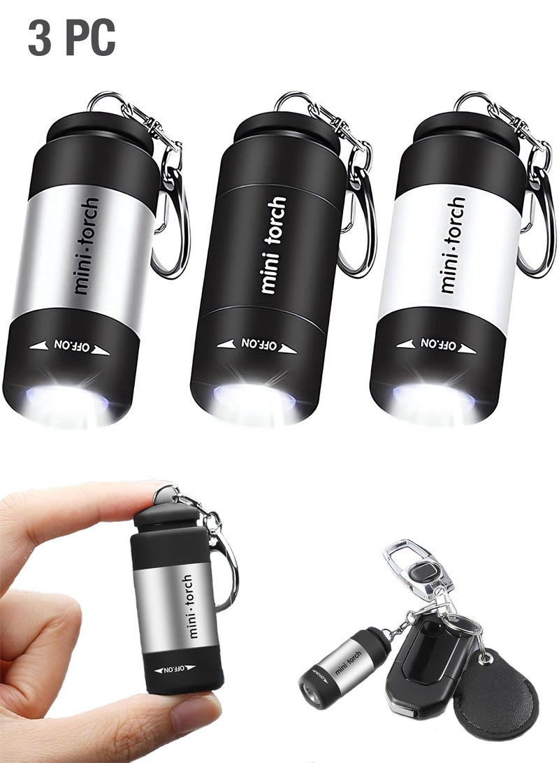 مصباح يدوي صغير قابل لإعادة الشحن عبر USB، مصباح يدوي LED عالي الطاقة على شكل سلسلة مفاتيح للجيب للسفر والطوارئ والتخييم والمشي لمسافات طويلة، عبوة من 3 قطع - Image 1