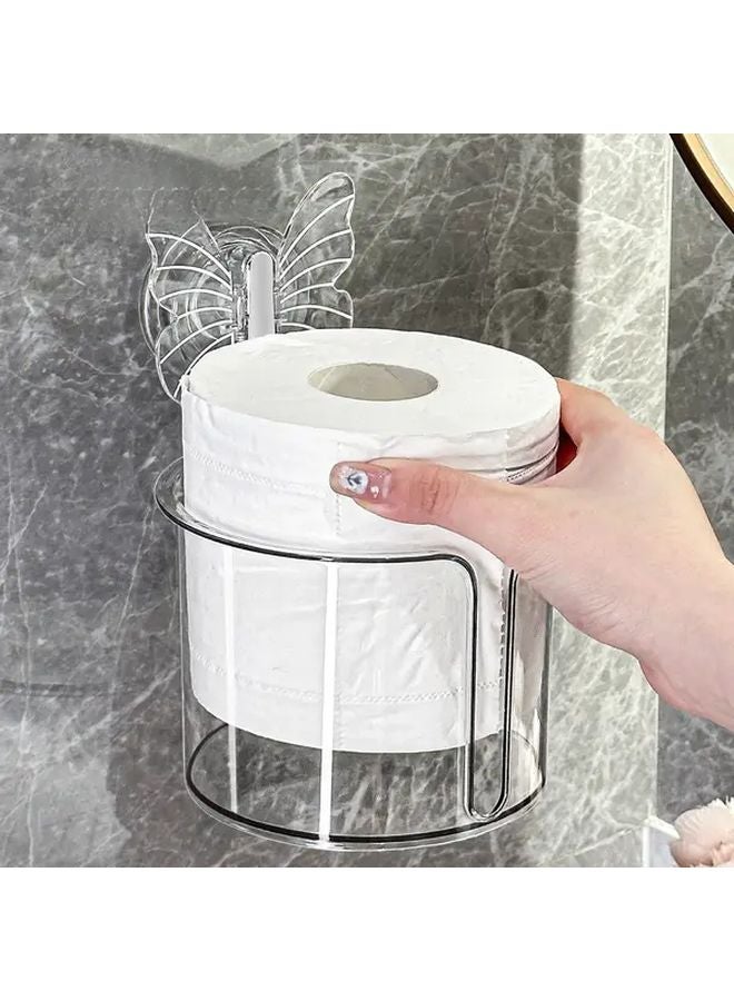Transparent Bow Suction Cup Toilet Paper Holder Wall Mounted Bathroom Organizer Storage Box - Image 3