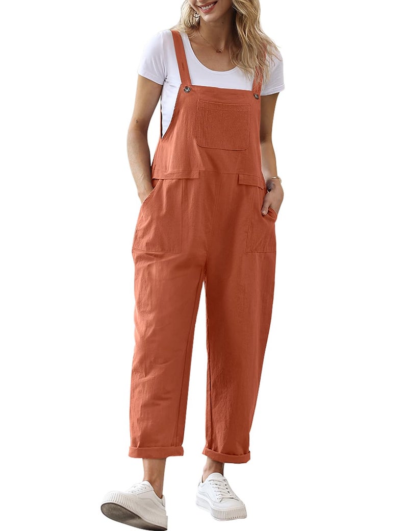 YESNO Women Long Casual Loose Bib Pants Overalls Baggy Rompers Jumpsuits with Pockets (L PV9 Rust) - Image 5