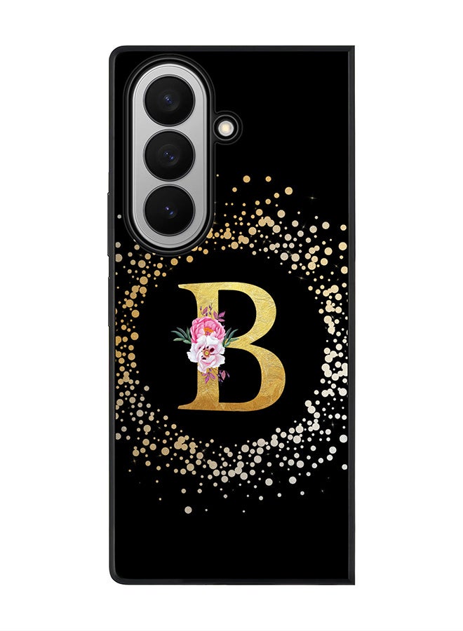 Stylizedd For Samsung Galaxy Z Fold7 Case,Slim fit Camera Protection, Shockproof Thin Phone cover  - Custom Monogram Floral - B ( Black )